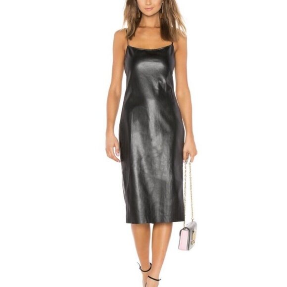 NWT Theory Skinny Slip Bedford Dress Black Faux Leather - Picture 3 of 3